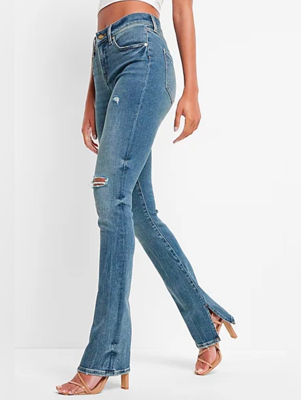 Express Skyscraper Mid Rise Distressed Jeans Size 8 Regular - Picture 3 of 10
